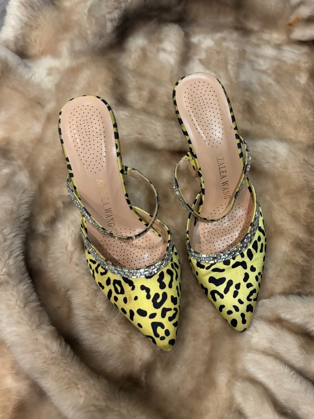 Yellow Leopard Print Pointed Toe Heels